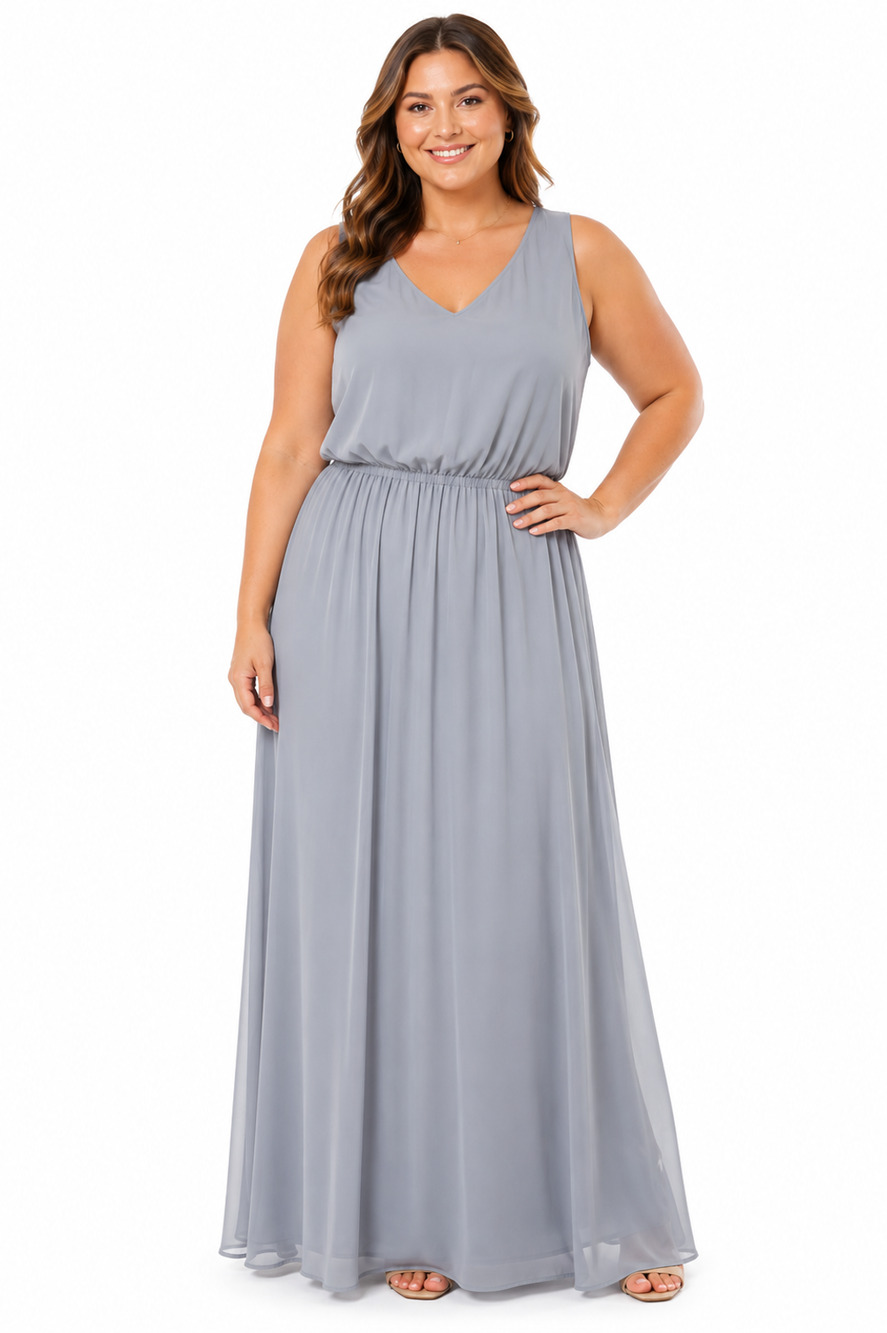 Show Me Your Mumu Kendall Steel Blue Maxi Formal Sleevless Dress Chiffon sz XL
